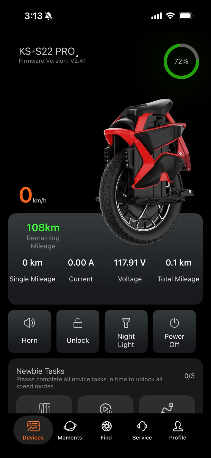 KingSong App live vehicle dashboard